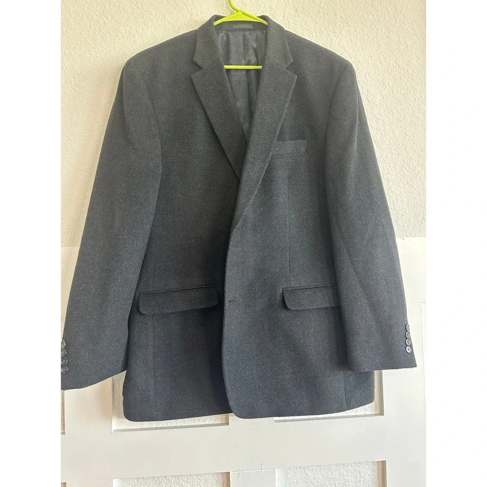 LRL Ralph Lauren Flannel Sport Coat Gray Black Wool Silk Cashmere Mens 48L